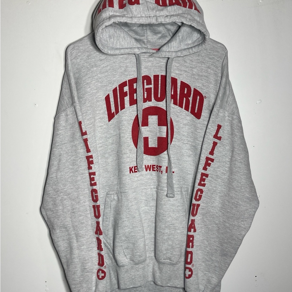 Gray and Red Lifeguard Hoodie Sweatshirt